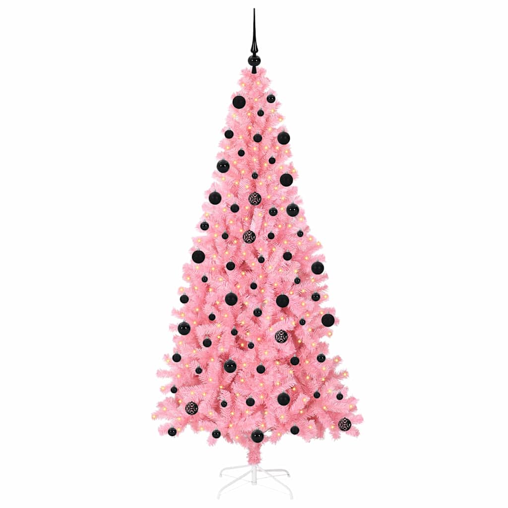 Vidaxl kerstboom met 300 led met standaard roze 210 cm pvc