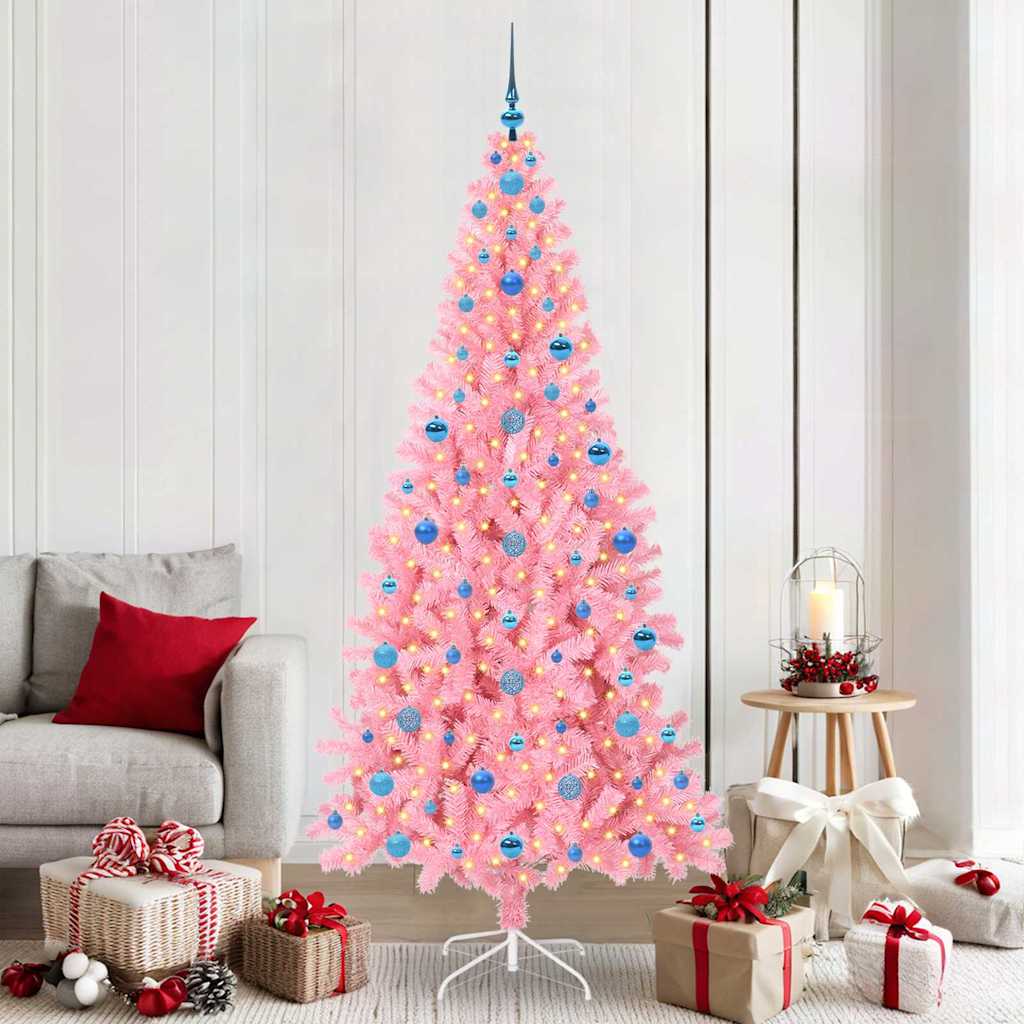 Vidaxl kerstboom met 300 led met standaard roze 210 cm pvc