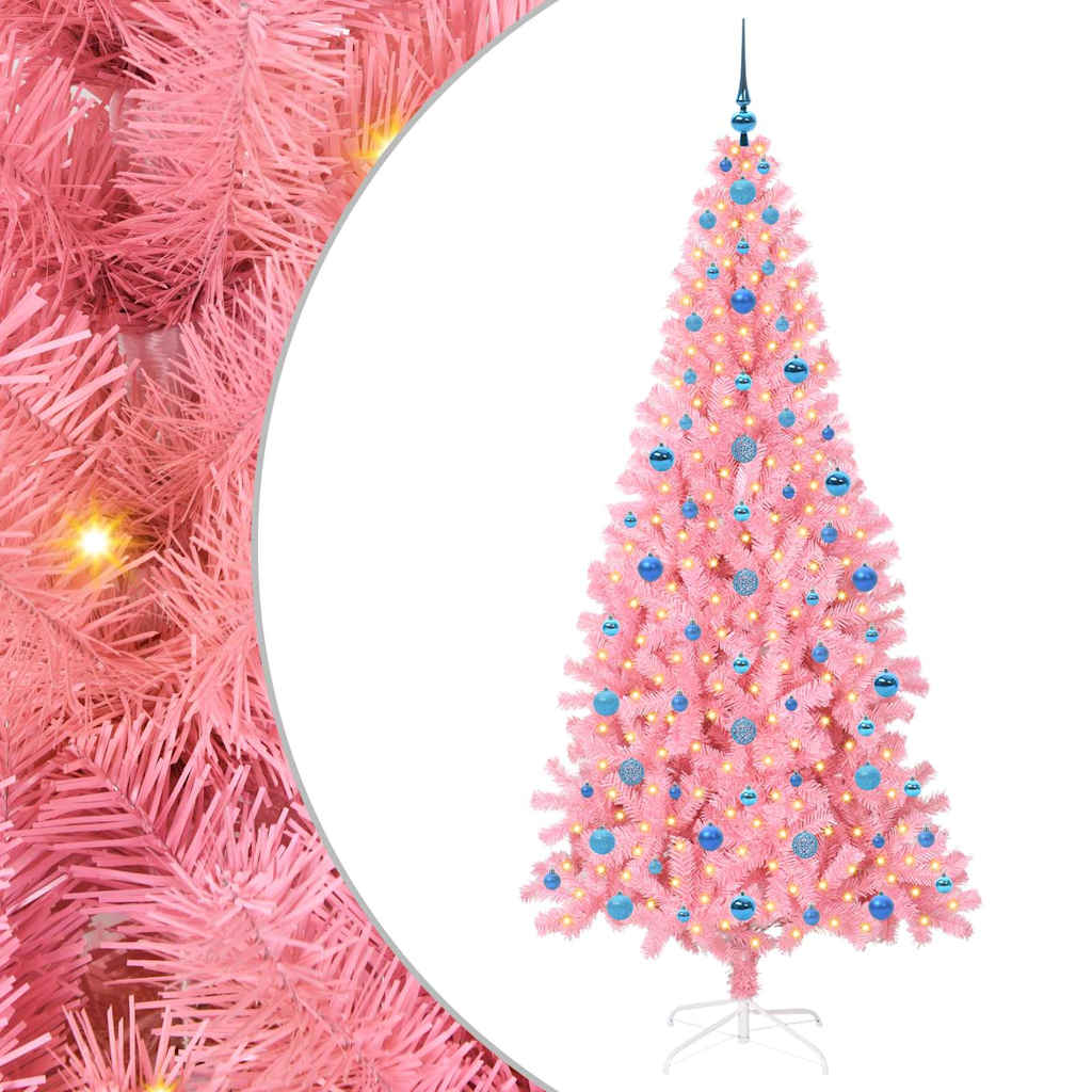 Vidaxl kerstboom met 300 led met standaard roze 210 cm pvc