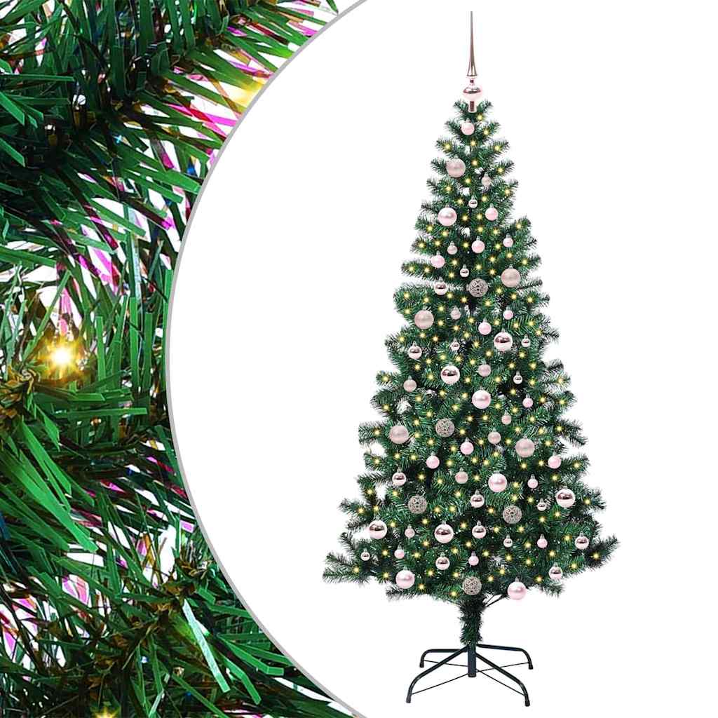 Vidaxl kunstmatig voorverlicht kerstboom groen 210 cm pvc en metaal