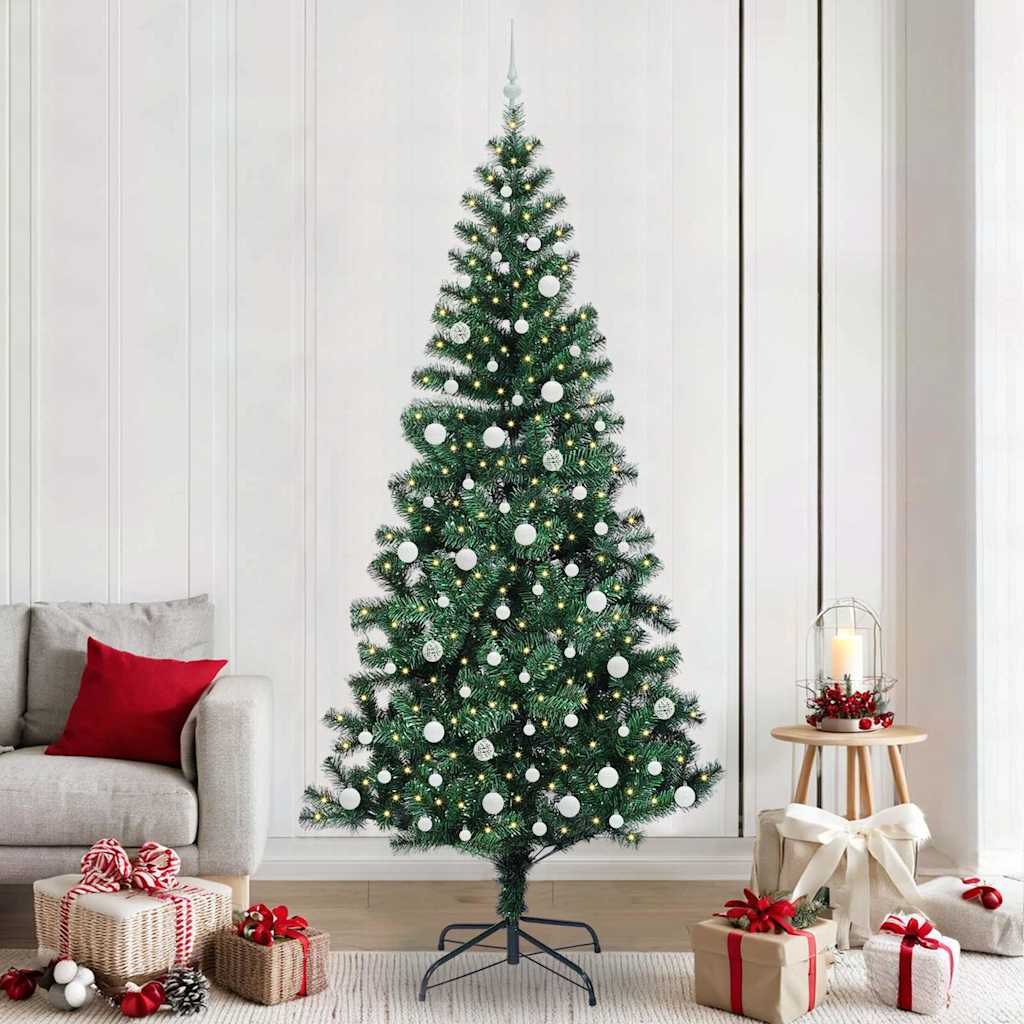 Vidaxl kunstmatig voorverlicht kerstboom groen 240 cm pvc en metaal