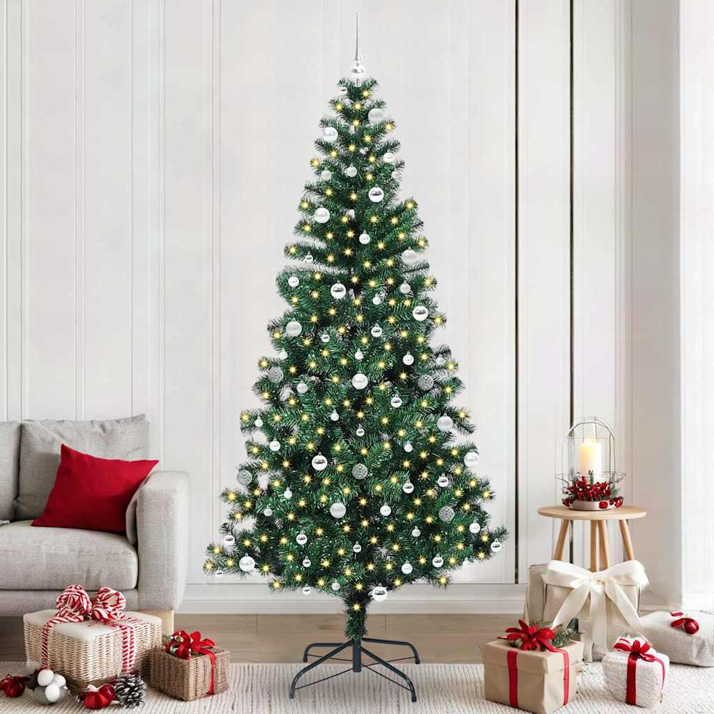 Vidaxl kunstmatig voorverlicht kerstboom groen 240 cm pvc en metaal