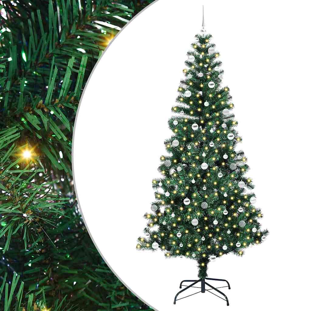 Vidaxl kunstmatig voorverlicht kerstboom groen 240 cm pvc en metaal