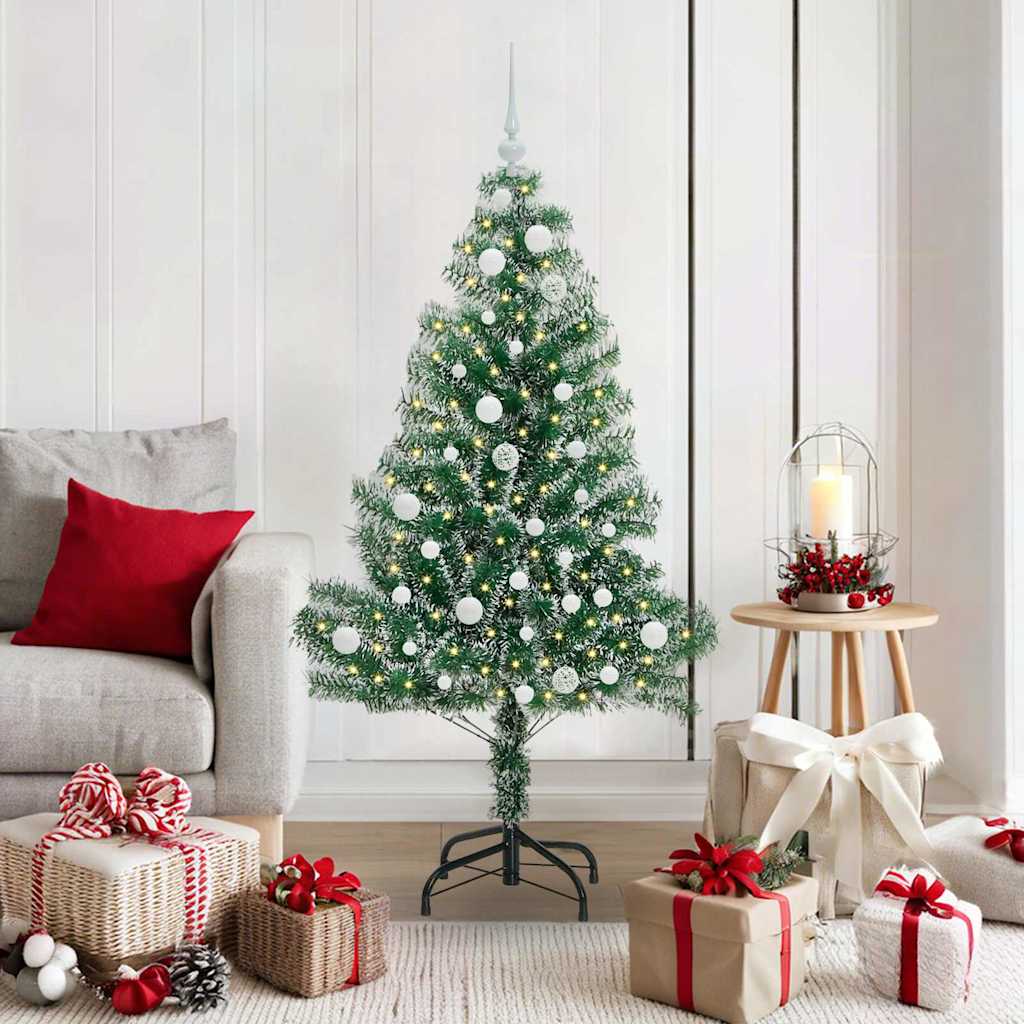 Vidaxl kunstmatige kerstboom sneeuw gevlochten met led licht 150 cm