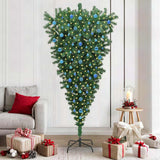 Vidaxl ondersteboven kunst kerstboom met ballenset groen 210 cm pvc