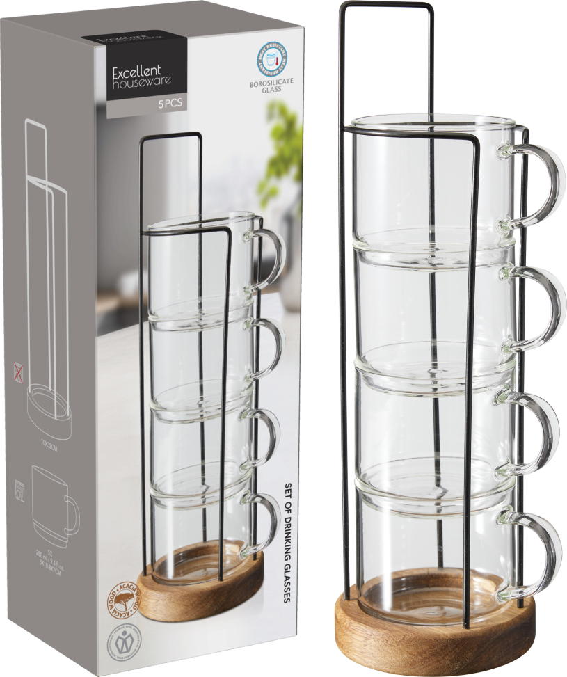 Theeglas borosilicaatglas 280ml 5 stuks in standaard