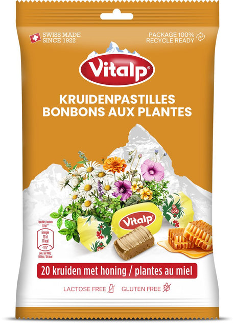 Vitalp - halspastiller - original med 20 urter og honning - 16 poser - 75 gram