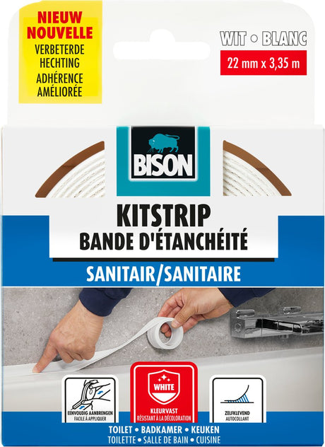 Bison fugeliste sanitær hvid 22 mm x 3,35 m, selvklæbende, tætningsliste, vandtæt, til alle former for fuger, brusekar, bordplade, vask, gulv og fliser