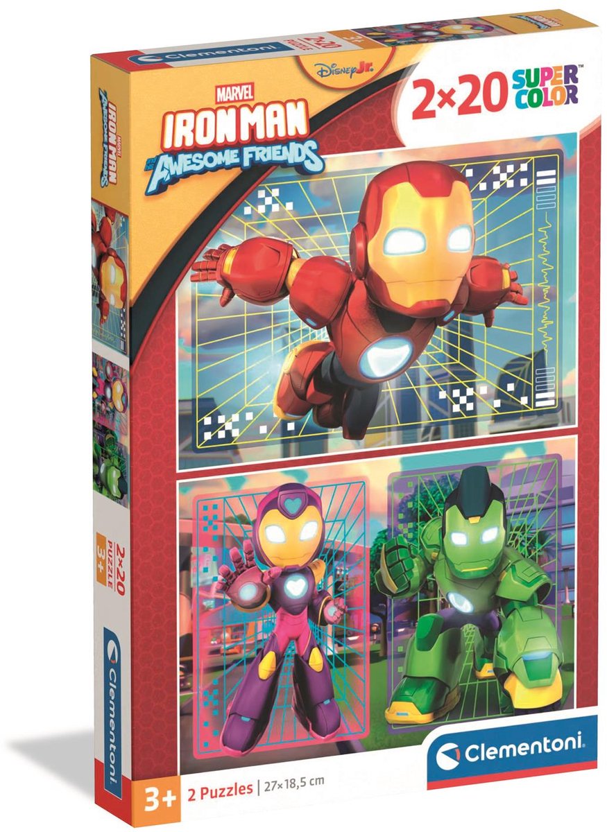 Clementoni - puslespil - 2x20 brikker - ironman og hans fantastiske venner - puslespil for børn fra 3 år