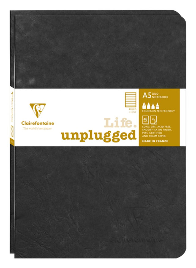 Clairefontaine notesbog a5 linje 96 sider 90gr sort segl af 2 stk.