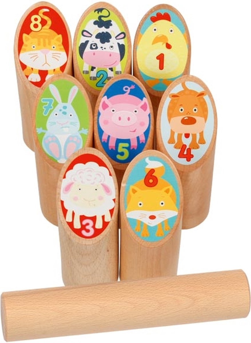 Goki Wooden Viking Game Animals Kubb i bomuldstaske