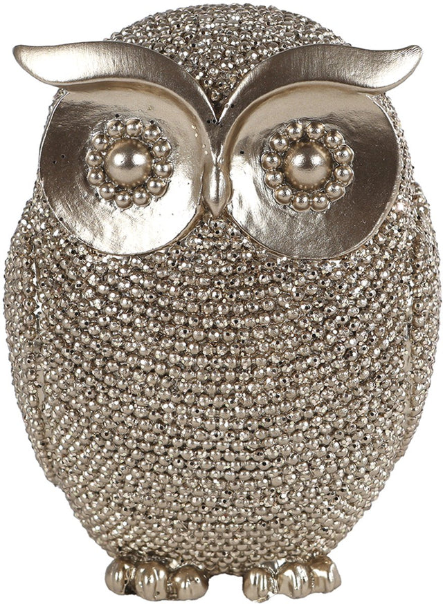 Van mane skulptur ugle legetøj dekoration glitter guld polystone.
