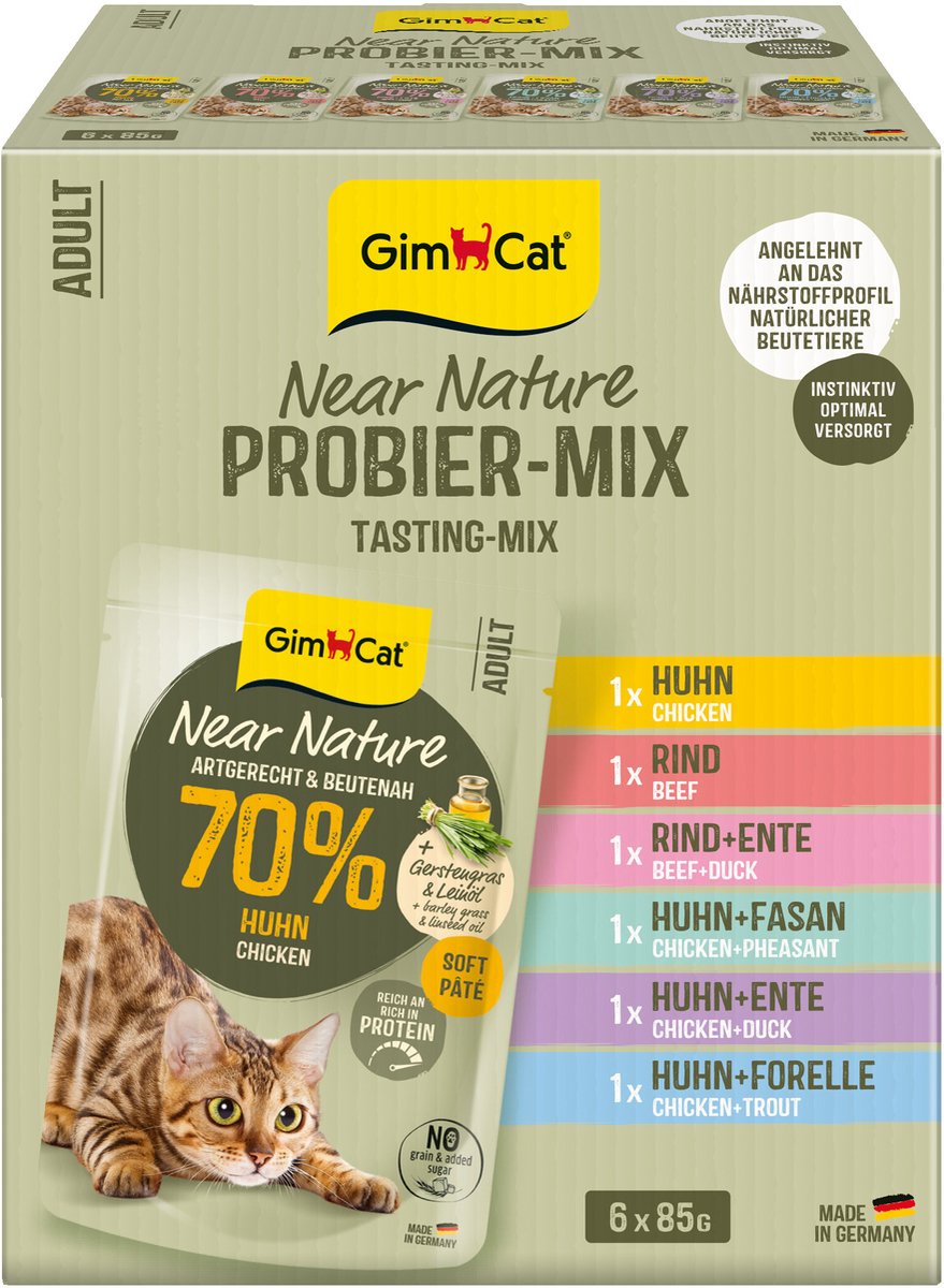 Gimcat near nature mix - kattefoder - 6 x 85 gr - mix emballage