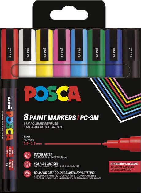 Posca malertusch pc-3m - 1,8 - 2,5 mm - uni mitsubishi blyant - etui med 8 dele i assorterede grundfarver