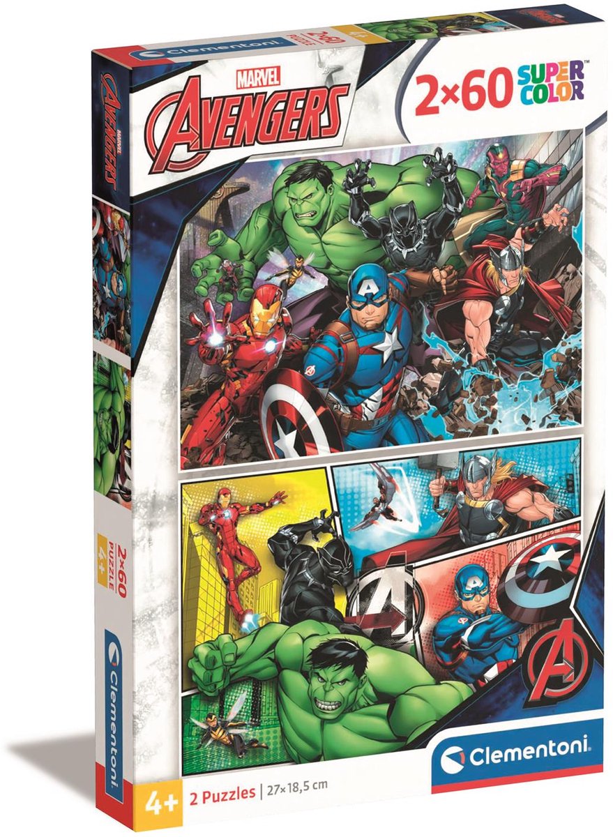 Clementoni - puslespil - 2x60 brikker - marvel avengers - puslespil for børn - fra 5 år