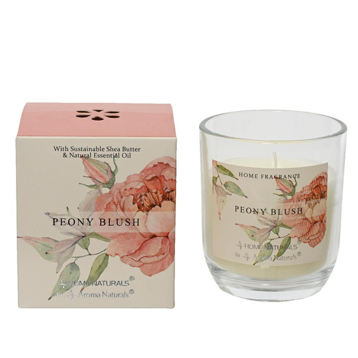 Decoris duftlys i glas pæon blush 20% sheasmør voks dia7,8x9cm 20 brændende timer