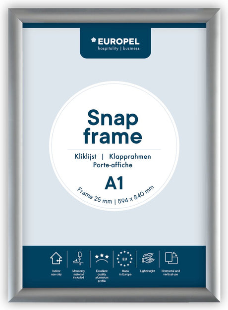 Europel kliklijst – posterlijst – a1 – 59,4 x 84 cm – 25mm – aluminium – zilver