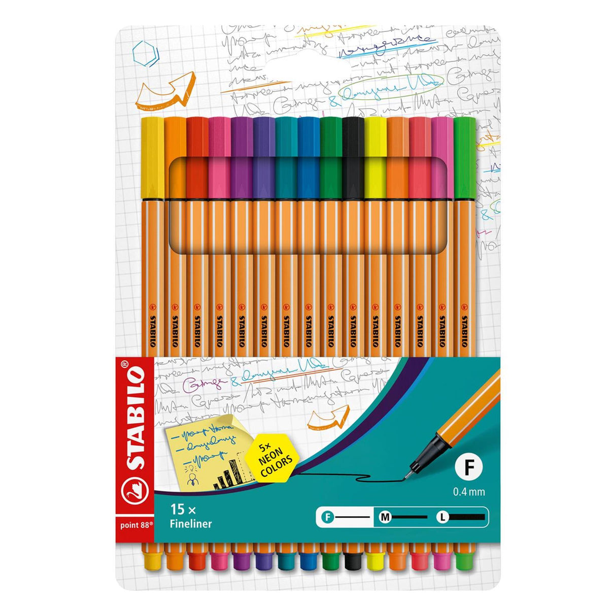 Stabilo point 88 10+5 neon i etui