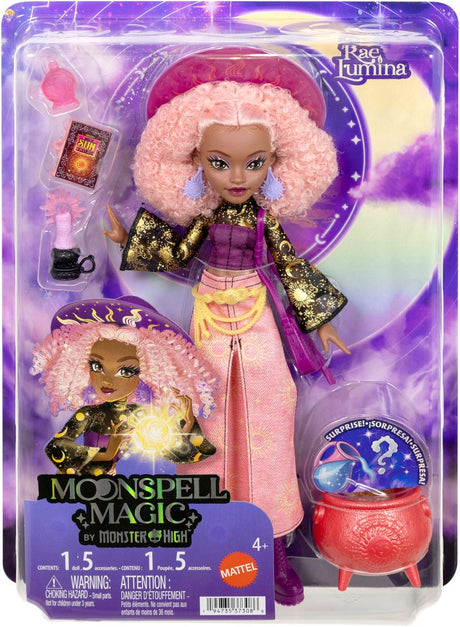 Mattel moonspell magic fra monster high - rae lumina modedukke - solheks med tilbehør
