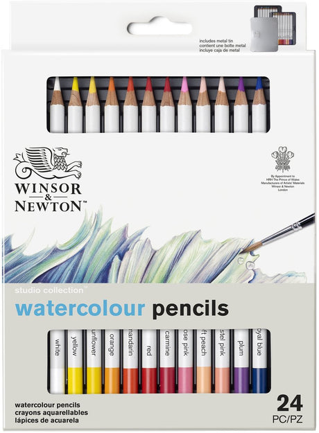 Winsor Newton 0490015 Studio Collection Akvarelblyanter Sæt 24 stykker – Dicores Akvarelblyanter i metaletui