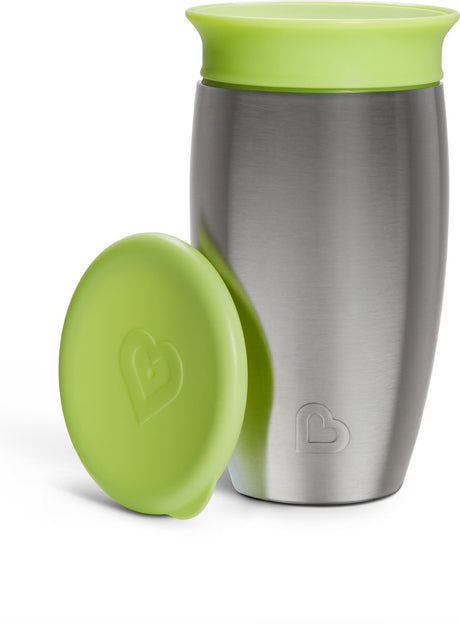 Munchkin drikkekop i rustfrit stål - miracle® 360° sippy kop - køler op til 10 timer - anti-lækage drikkekop - 266ml - grøn - fra 12 måneder