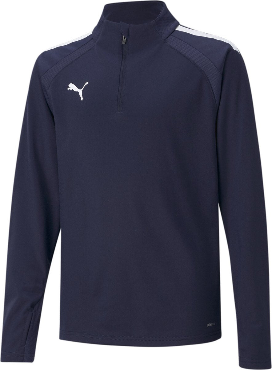 Puma teamliga 1 4 zip top jr unisex sports top - marine-hvid