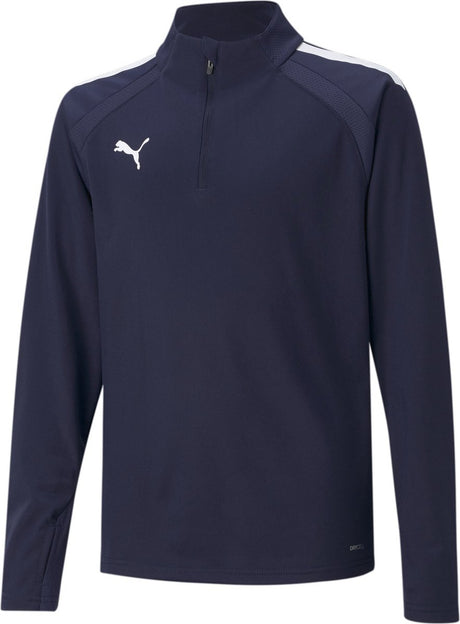 Puma teamliga 1 4 zip top jr unisex sports top - marine-hvid