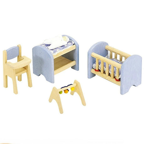 Pintoy blå babyværelse til dukkehus