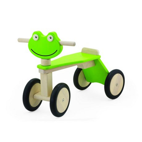 Pintoy balancecykelfrø i træ med 4 hjul grøn