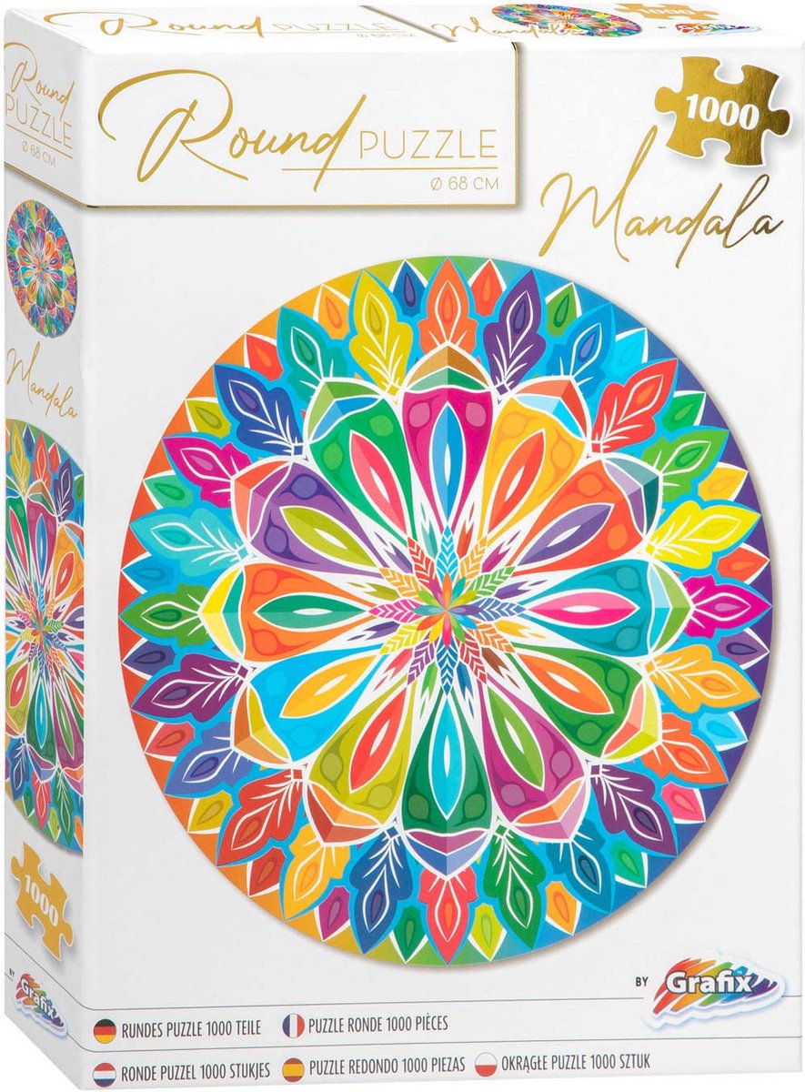 Grafix mandala rundt puslespil 1000 brikker til voksne | puslespil | diameter 68 cm | mandala puslespil | familie puslespil | velegnet til børn fra 14 år