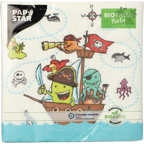 Papstar sæt med 20 servietter piratbesætning 3-lags 33x33cm