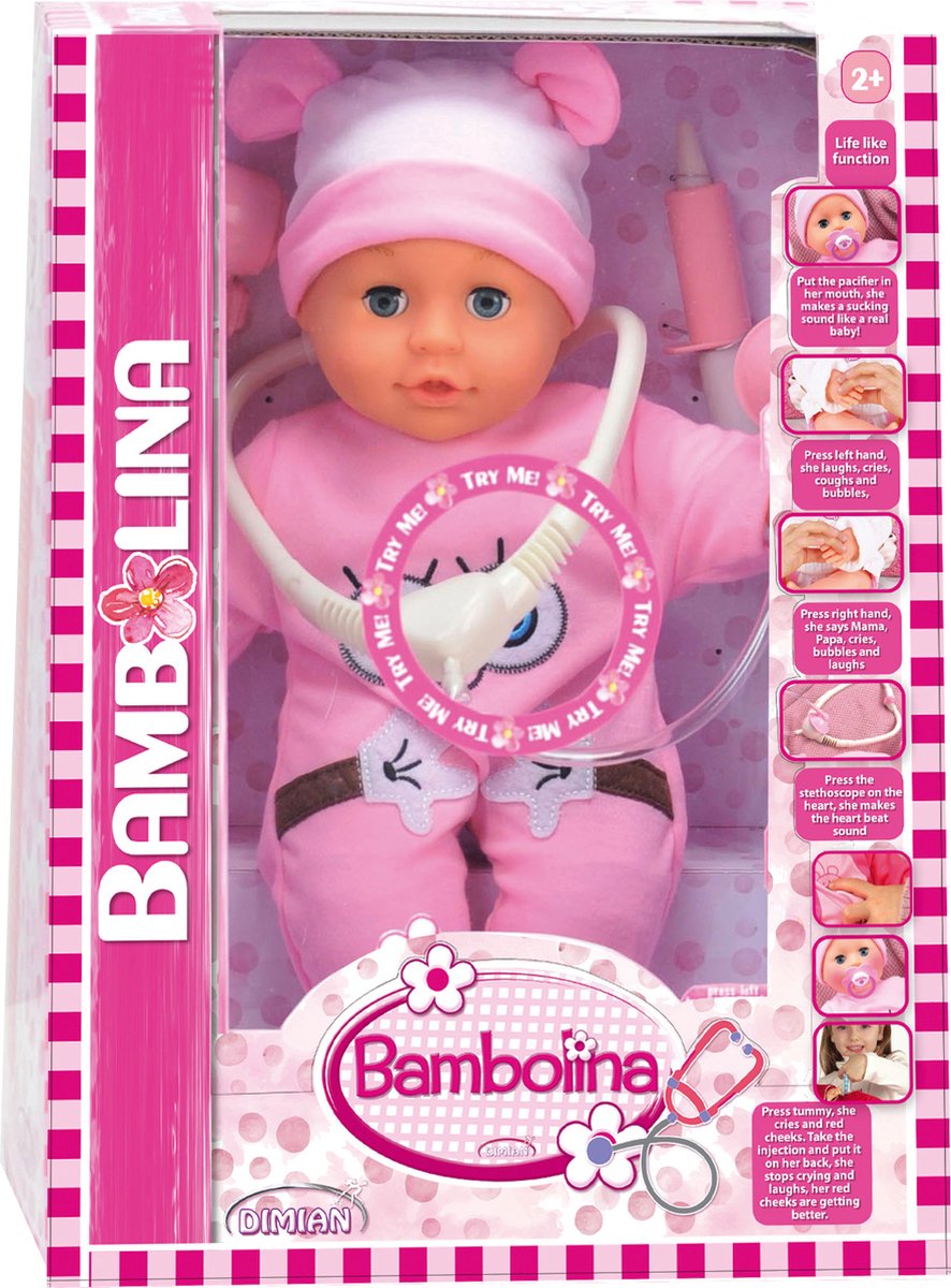 Dimian dukkelægesæt med tilbehør - molly bambolina -36 cm.