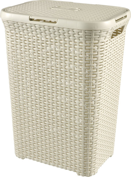 Curver stil vasketøjsboks med låg rattan stil 60 liter elfenben 45x34x62 cm