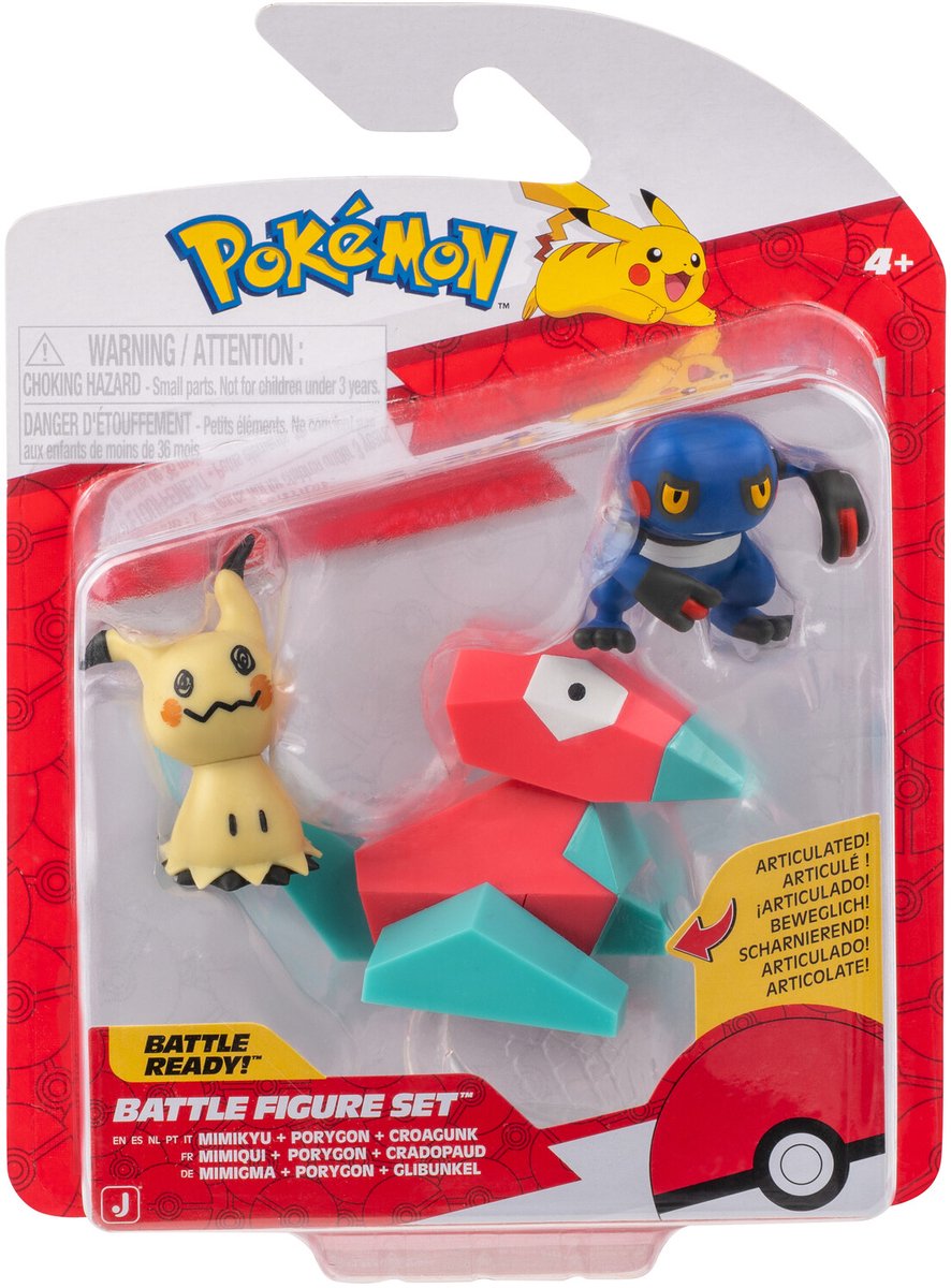 Jazwares pokémon - kampfigur 3 pack croagunk, mimikyu, porygon