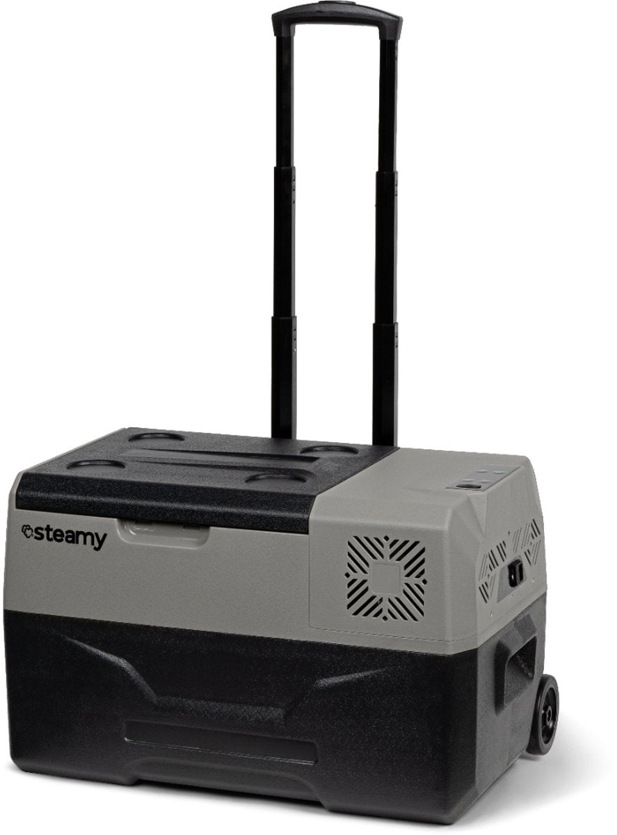 Steamy -e single zone elektrische compressor koelbox op wielen - 28 liter - 12v en 230v - voor auto en camping - grijs