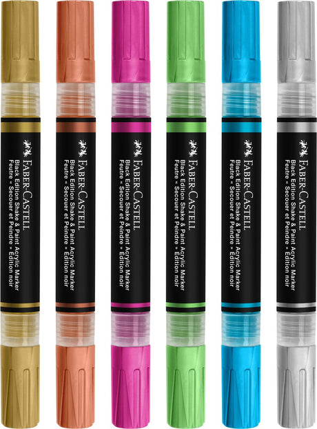 Faber-castell akryl tusch - sort udgave - shake paint - 6 metalliske farver - fc-285517