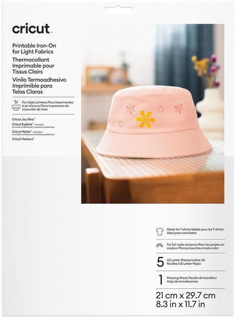 Cricut™ udskrivbar strygning til lette stoffer – A4 (pakke med 5)
