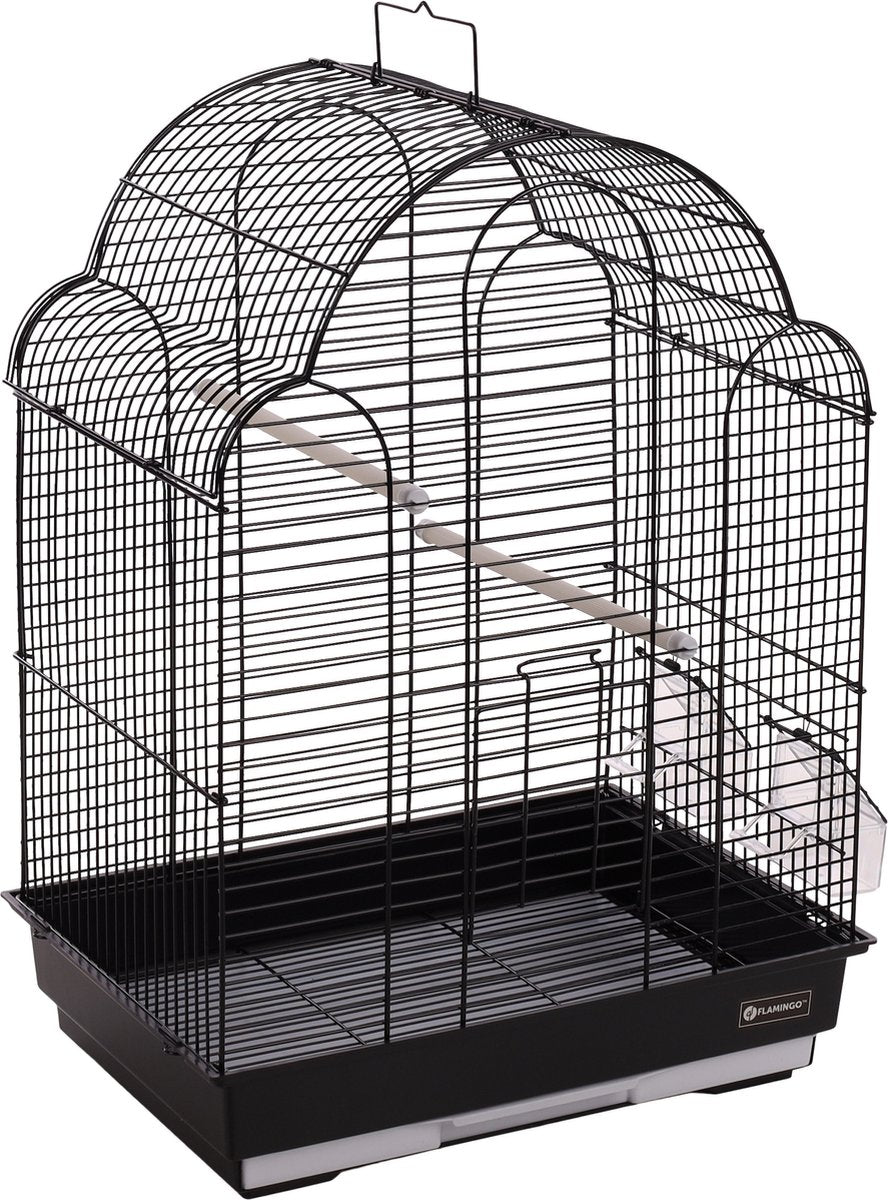 Flamingo fuglebur – parakitbur bali sort 42x30x57,5cm – stilfuldt metalbur med tilbehør til parakitter