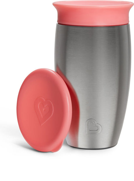 Munchkin drikkekop i rustfrit stål - miracle® 360° sippy kop - køler op til 10 timer - anti-lækage drikkekop - 266ml - pink - fra 12 måneder