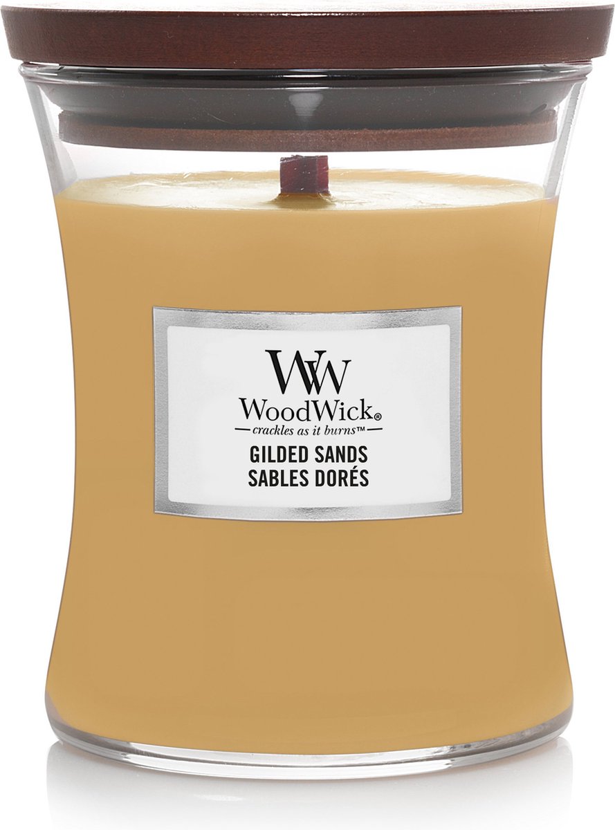 Woodwick timeglas medium duftlys - forgyldt sand - 60 brændende timer