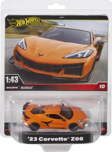 Hot wheels premium 1:43rd '23 corvette z06 køretøj, bil, 3 år, metal, sort, orange