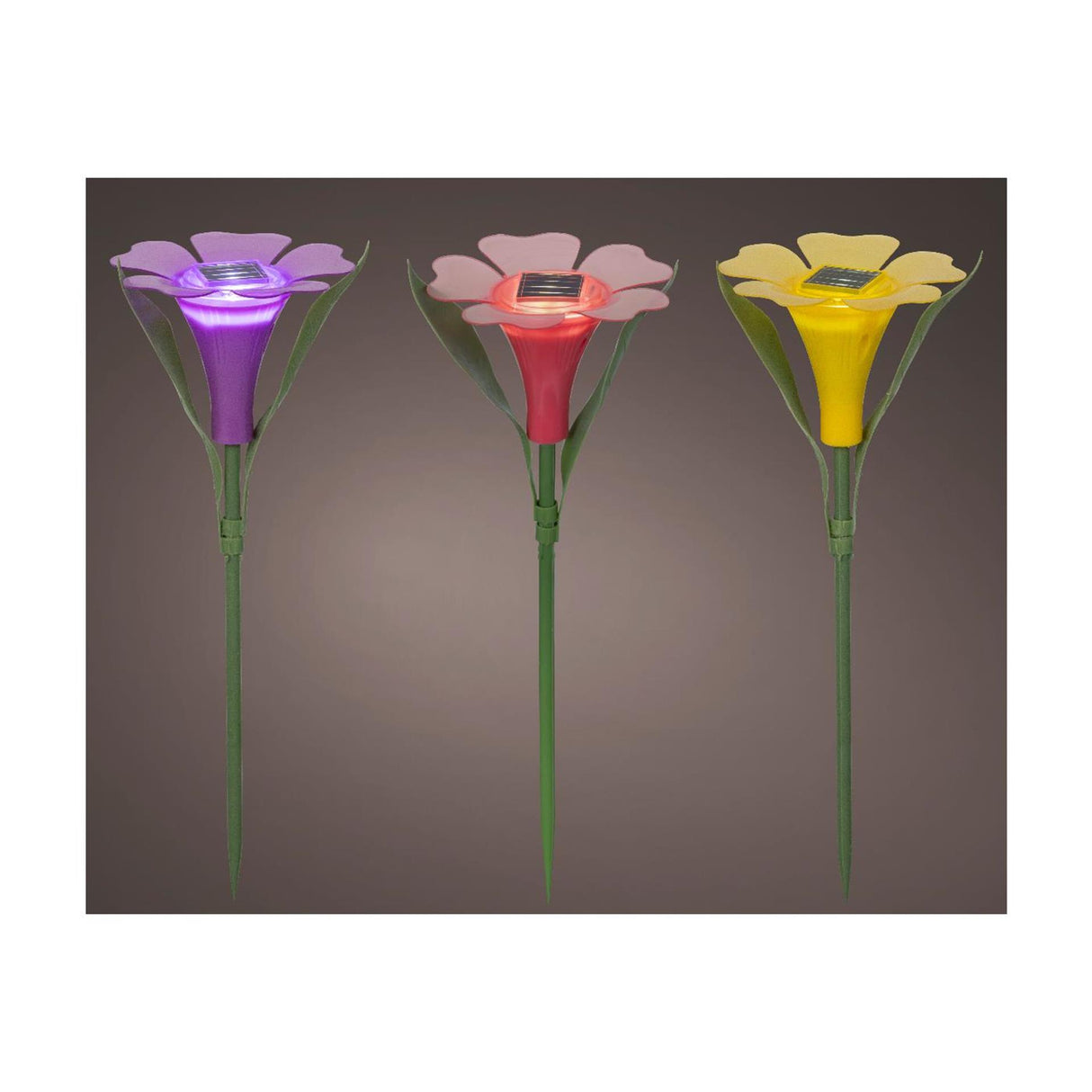 Lumineo solar plug-in lampe blomster plast ø10xh30cm 3 assorteret