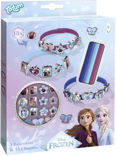 Totum disney frozen 3 schuif armbandjes maken met 18 bedels - knutselen speelgoed meisjes vanaf 3 jaar - olaf - anna - elsa prinsessen cadeautip