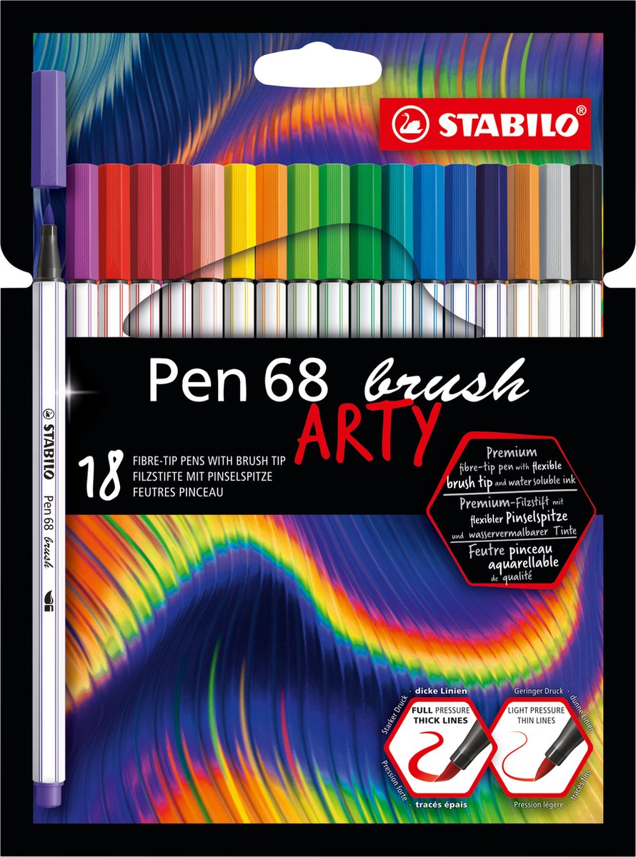 Stabilo pen 68 pensel - tusch - arty - sæt med 18 stk