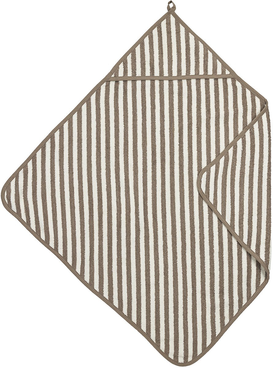 Meyco baby fat stripe badekappe - jacquard frotté - taupe - 75x75cm