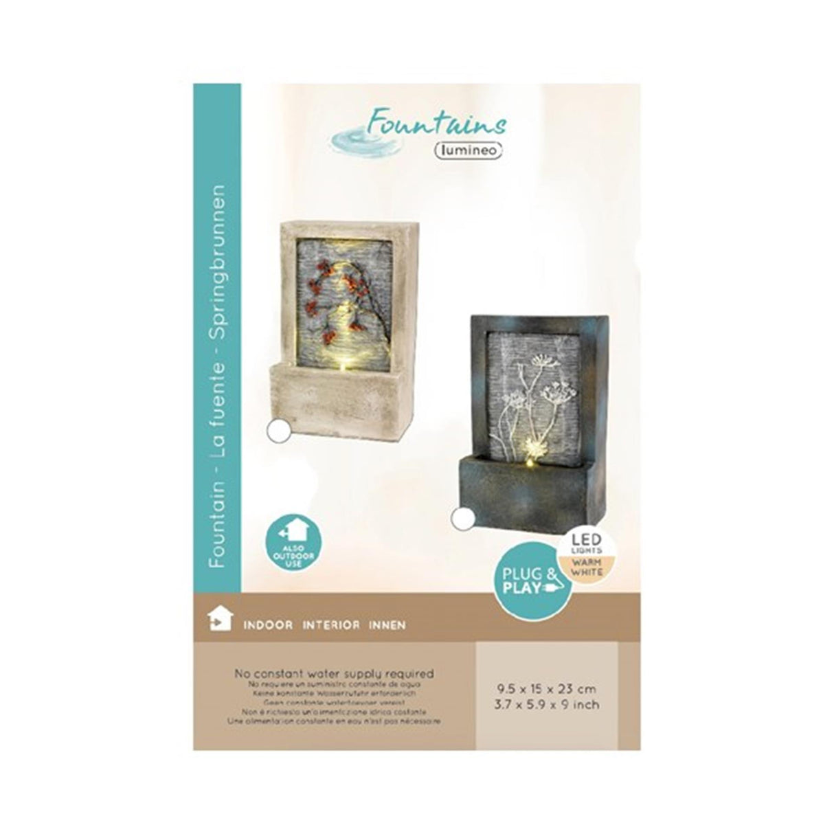 Lumineo led poly fontein met bloem (binnen of buiten) 9.5x15x23cm