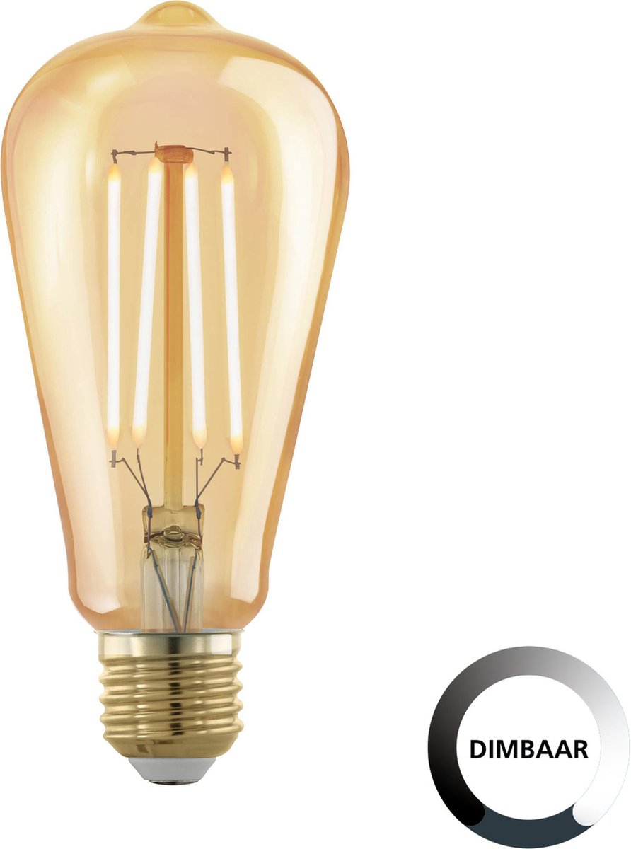 Eglo LED-lampe - E27 - ø 6,4 cm - st64 - rav - 1700k - dæmpbar