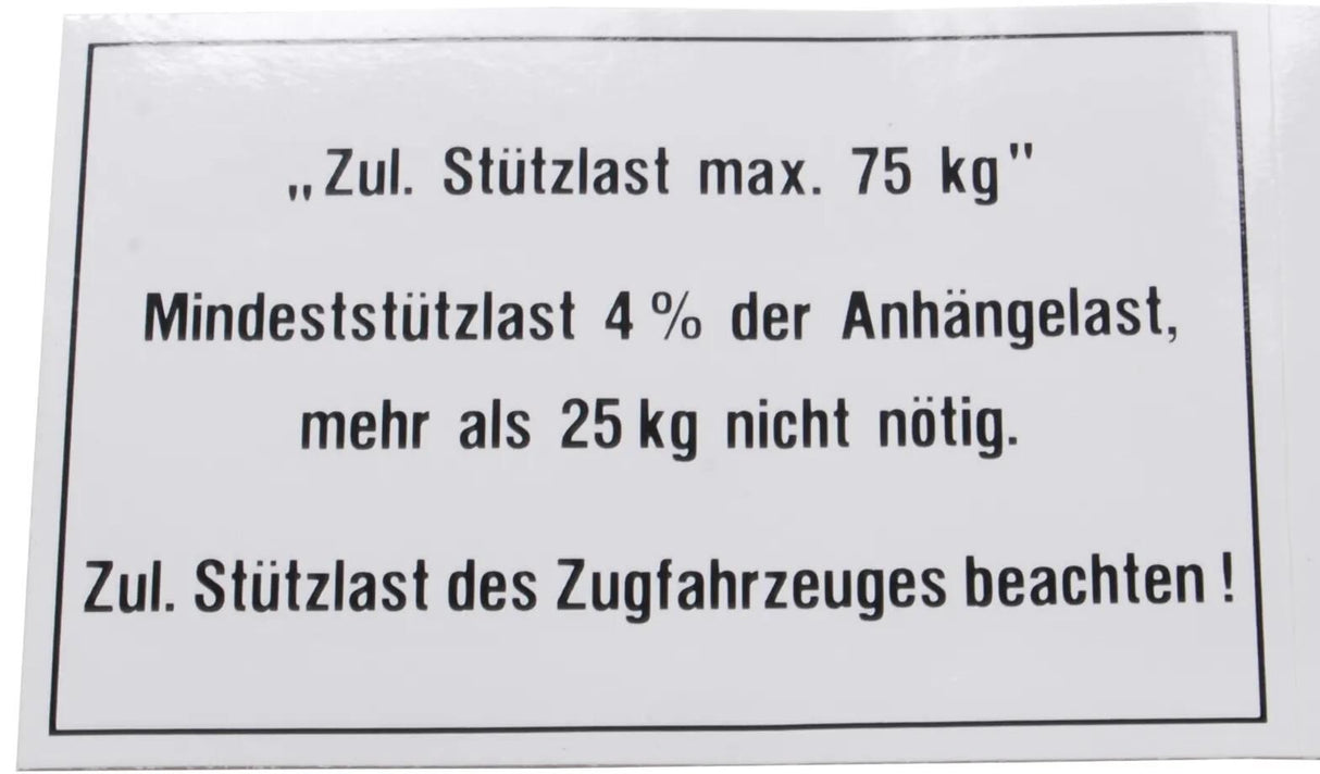 Bünte stützlastschild anhænger belastningsplade 75 kg 105x74 mm