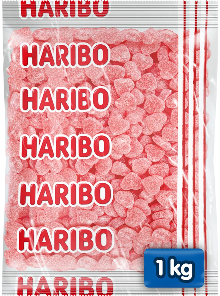 Haribo hindbærhjerter - slik - 1 kg pose