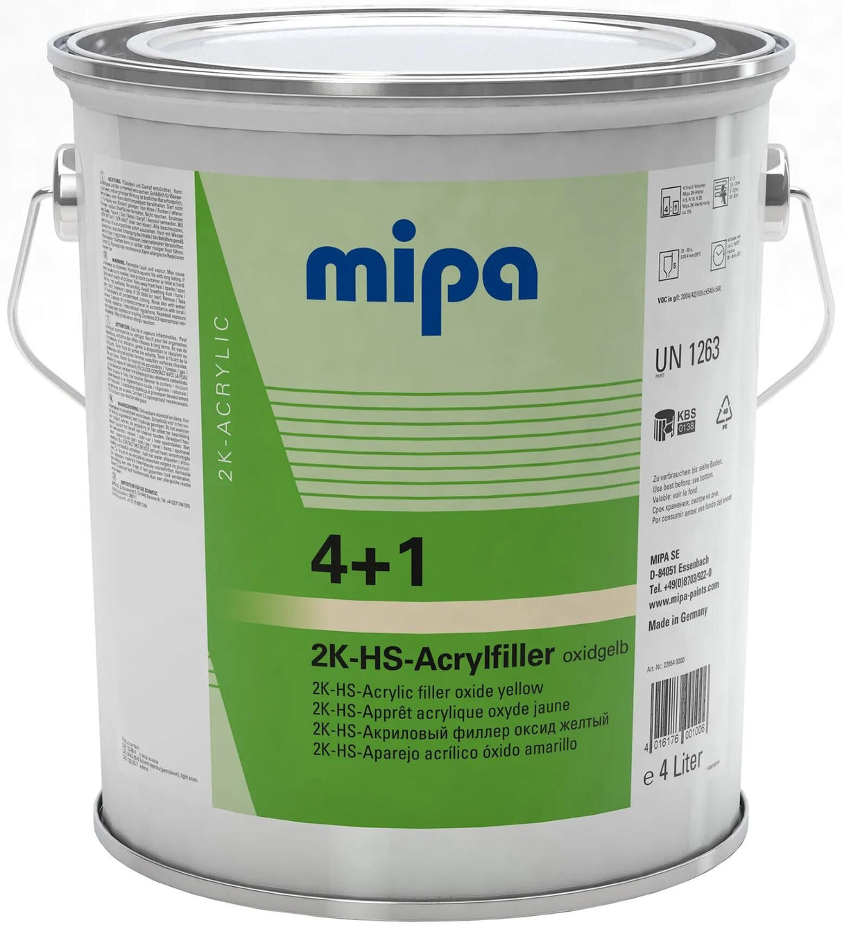 Mipa filler til primer 4+1 akryl spartel hs 4+1 akryl filter hs 4l oxidgul
